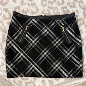 Express black white gold zip plaid mini skirt 4 S